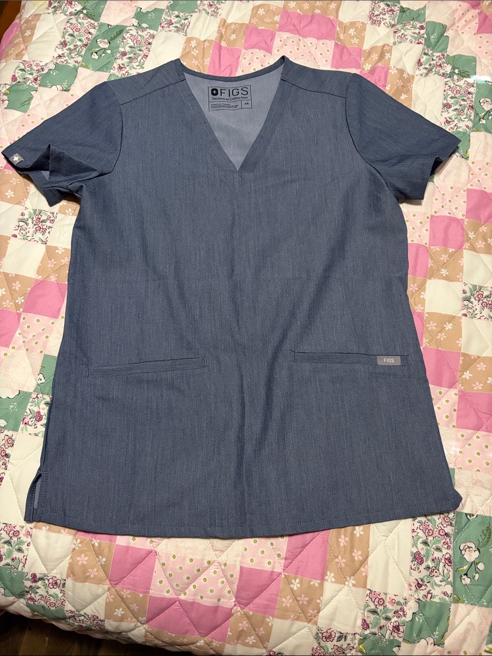 Figs V-Neck Scrub Top in Denim Blue